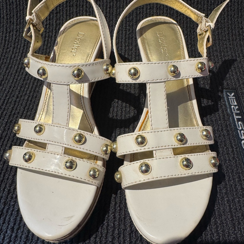 Dexter Cream Gladiator Sandals with Stud Accents
